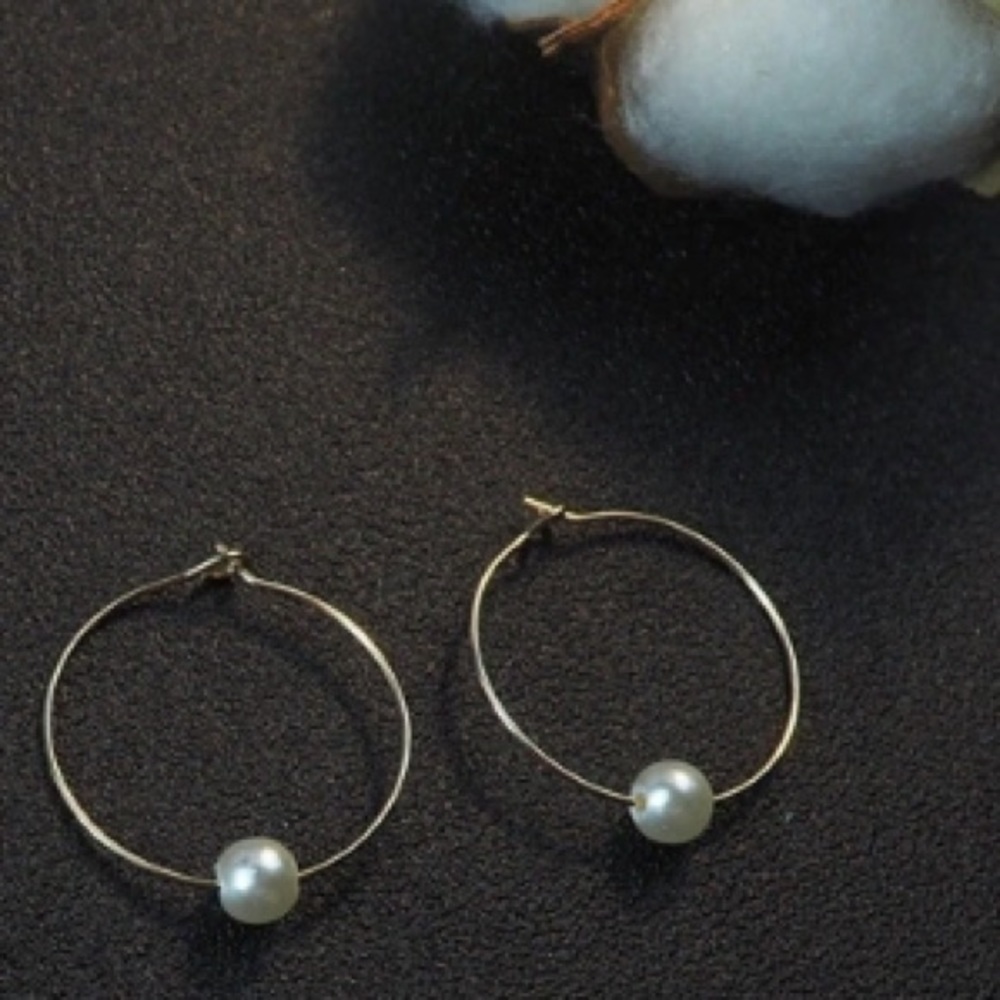 NEW!💙💎MODERN💛GOLDEN💛HOOPS💎💙LOVELY PEARL LOOK - Picture 6 of 8